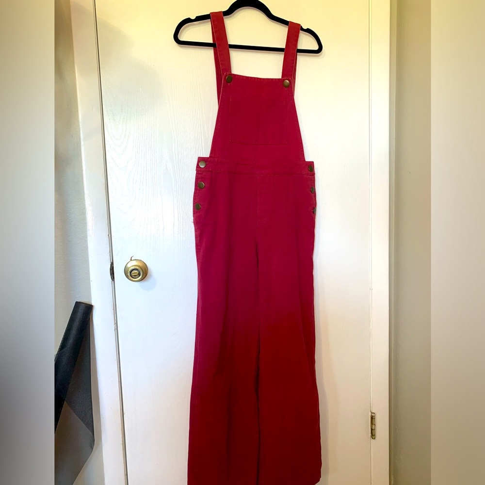 Forever 21 light red overalls like new size small wide leg 100% cotton